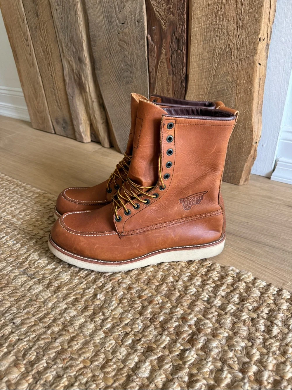 Men's Brown Leather Moc Toe Work Boots - Classic Lace-Up